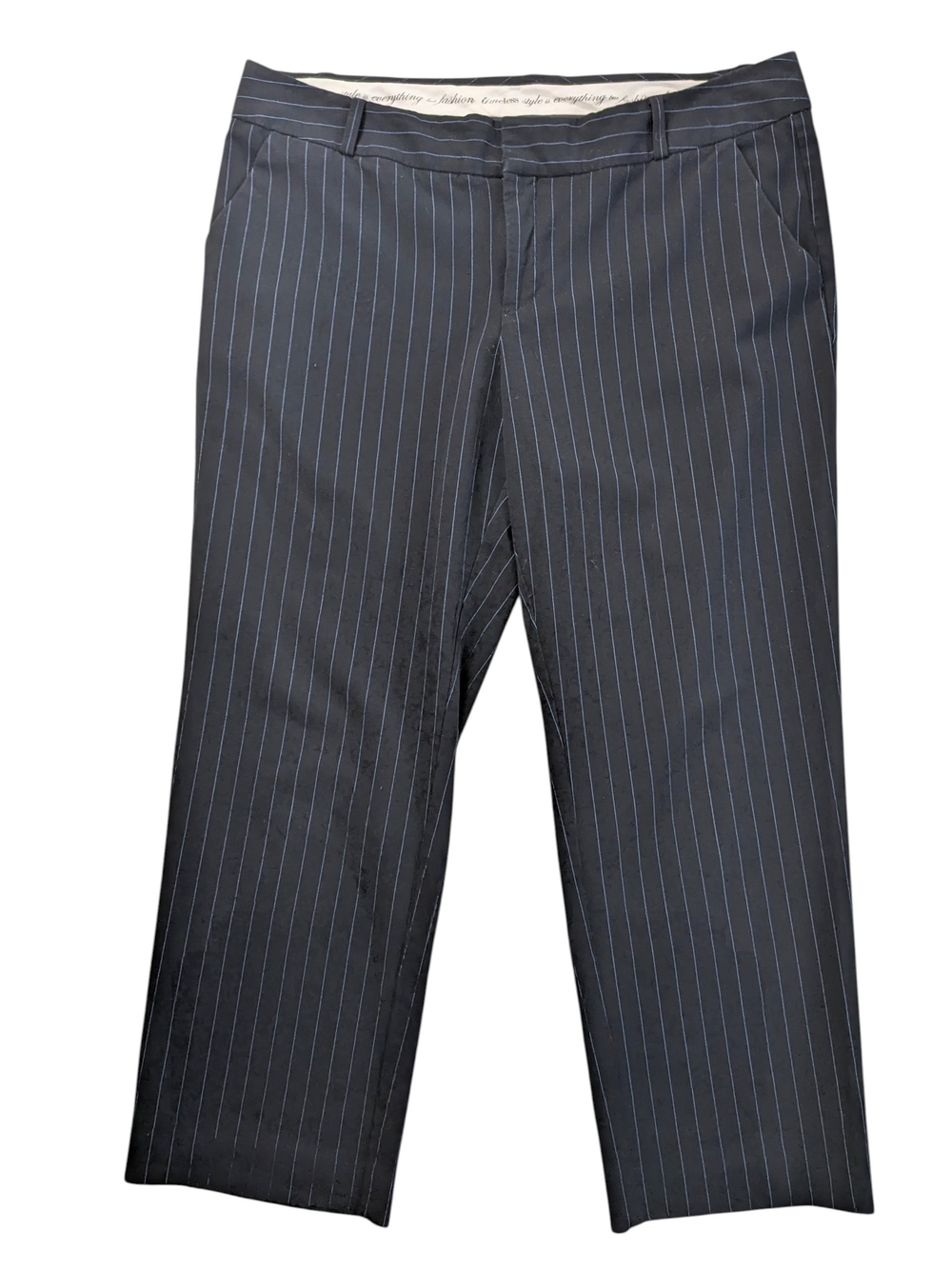 Norma Kamali Women's Black Pinstripe Crop Trousers Business Fall Luxury Size 14